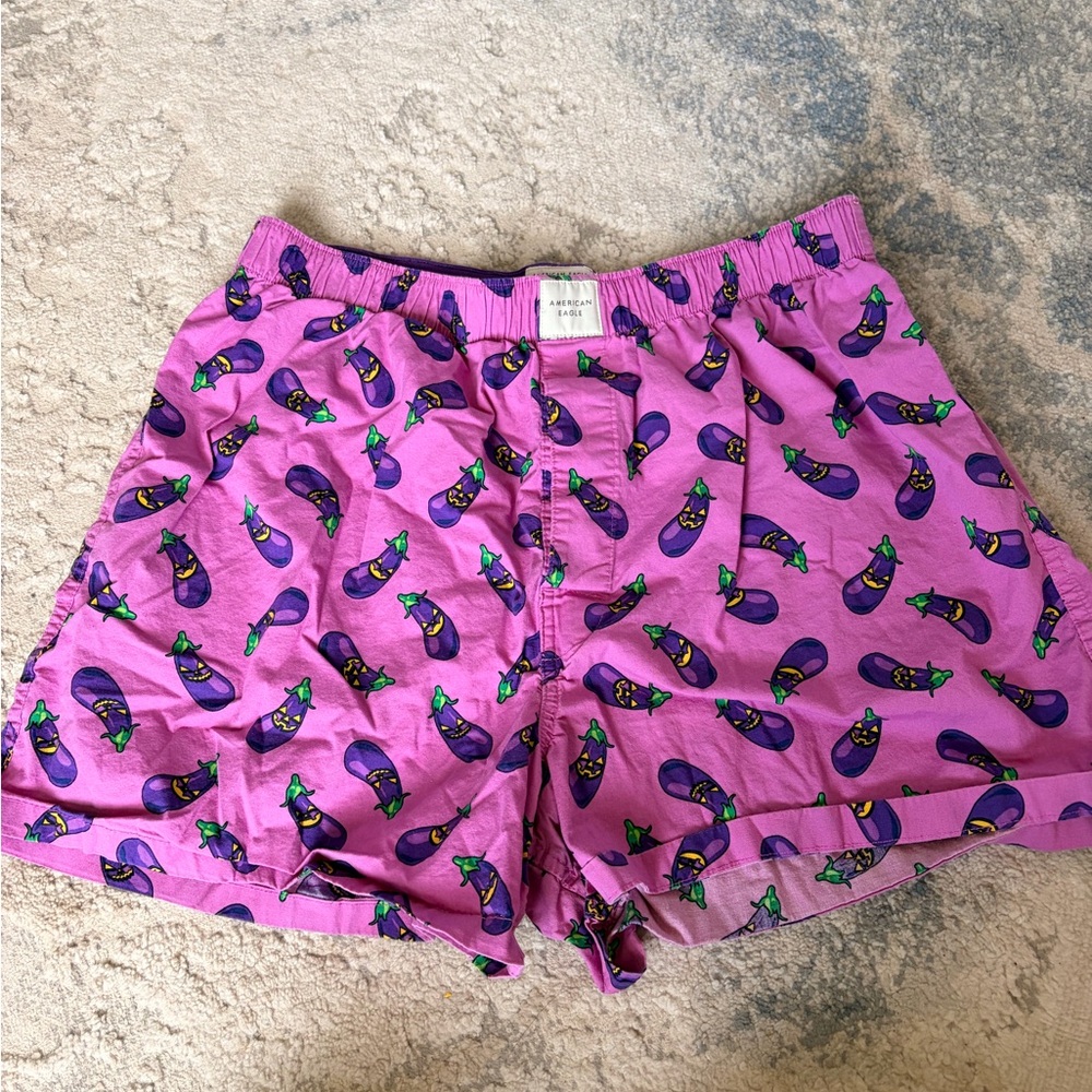 American Eagle Outfitters Purple Eggplant-Print Cotton Shorts